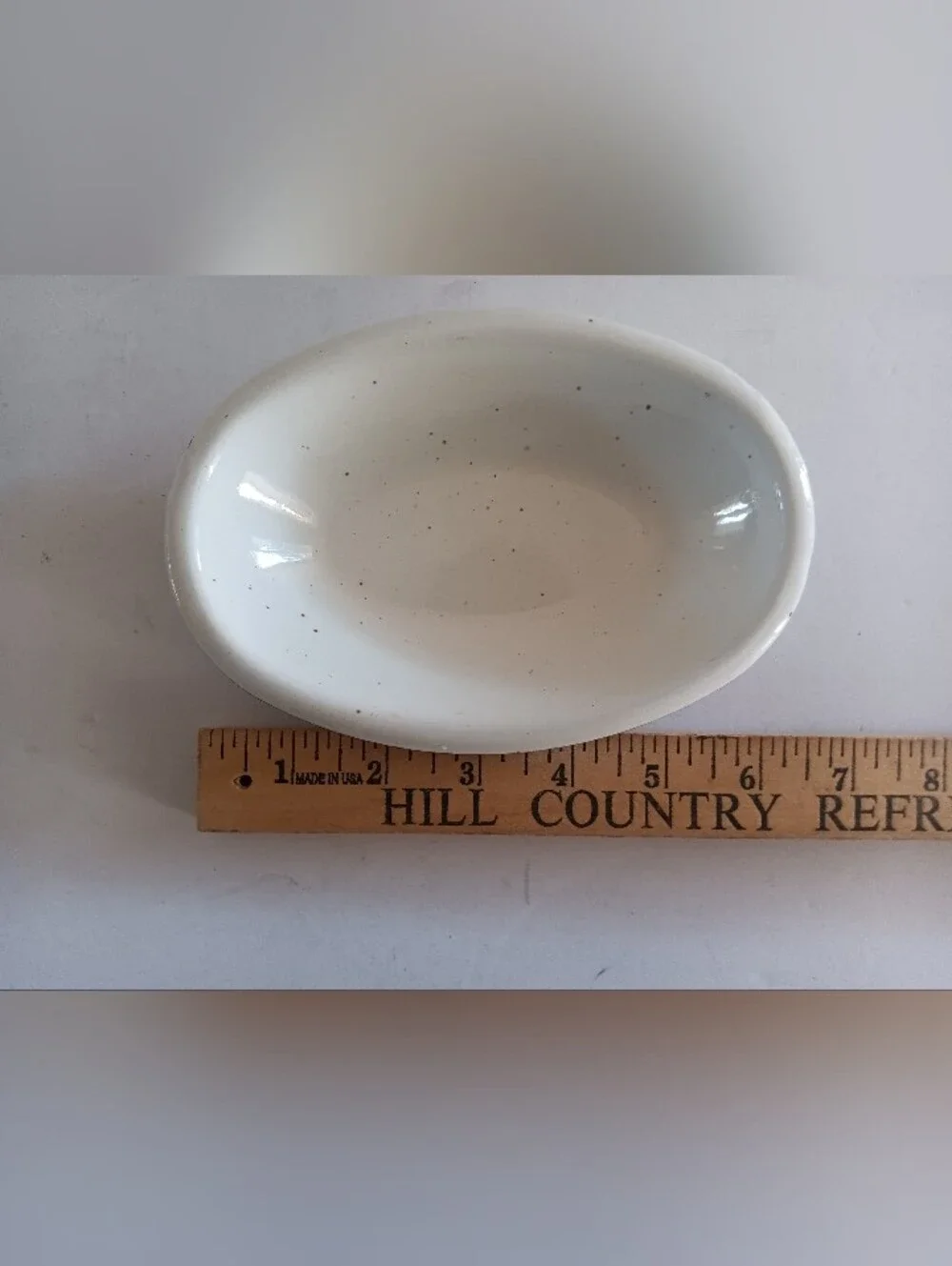 Martha Stewart White Speckled Ceramic Oval Soap/Trinket Bowl